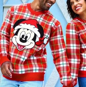 NWT Mickey Mouse Holiday Plaid Christmas Santa Mickey Sweater for Adults size L